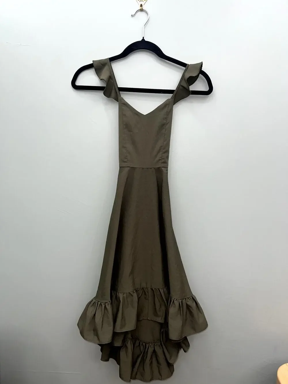 Mia Joy Girls Olive Green High Low Ruffle Dress Size 6 Flutter Sleeve Dress